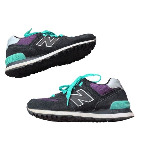 New Balance 574 Black/Teal/Purple Sneakers — Women’s Size 8 - Picture 2 of 6